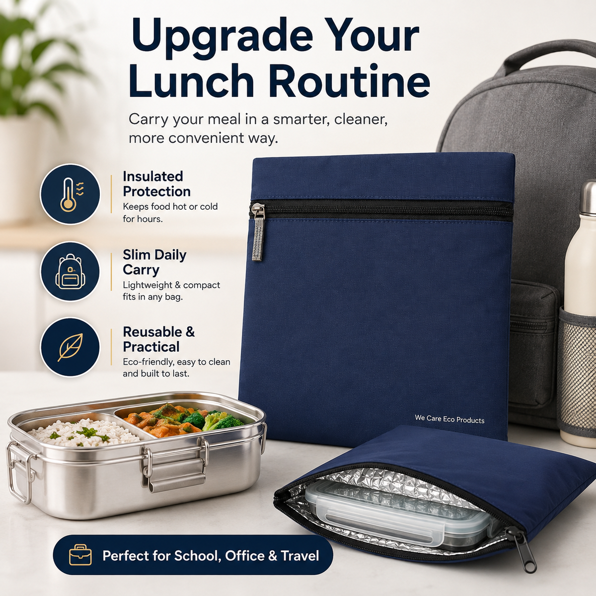 Portable Insulated Lunch Pouch for Tiffin Box