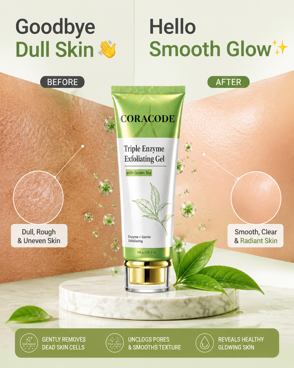 Coracode Triple Enzyme Exfoliating Gel with Green Tea