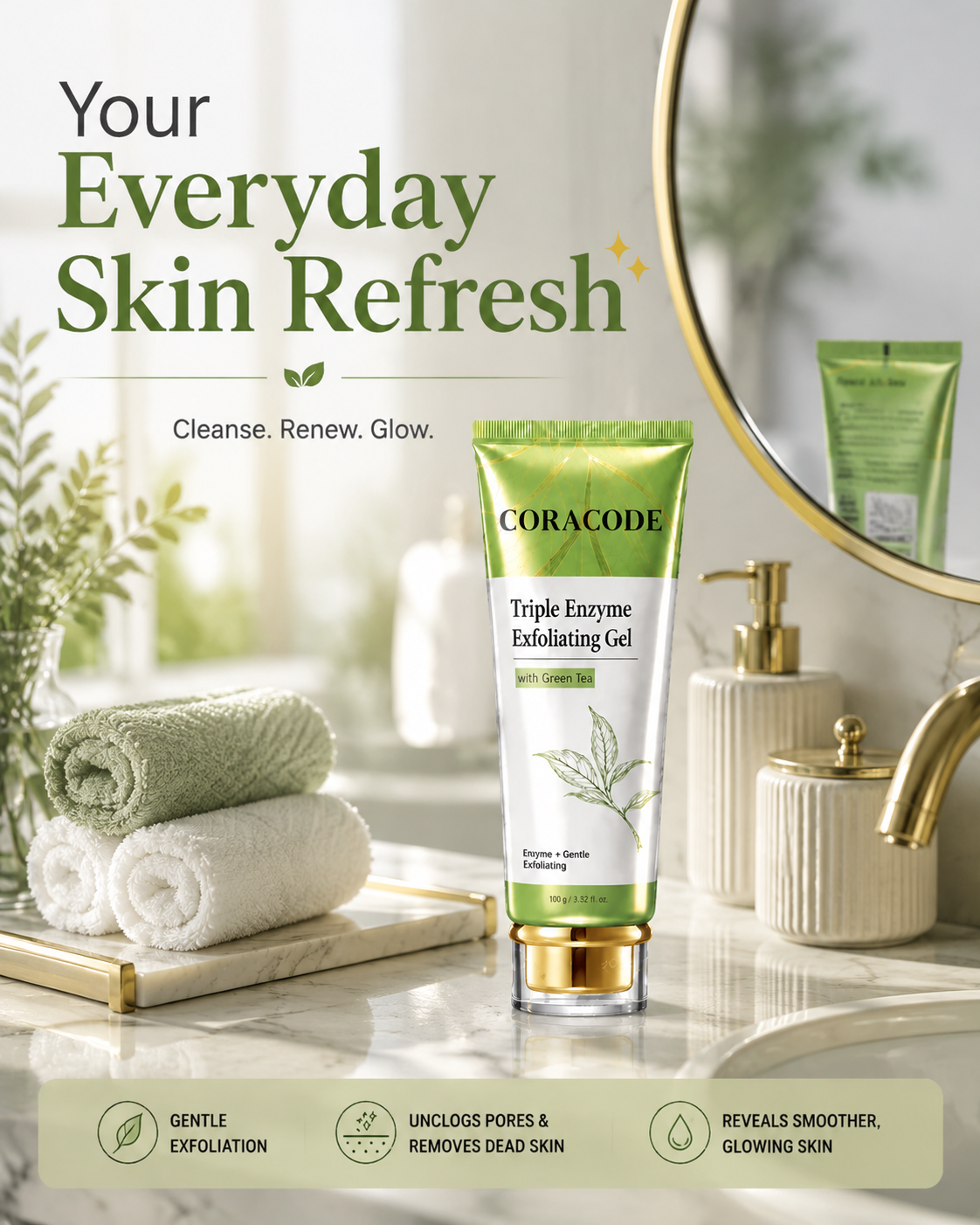 Coracode Triple Enzyme Exfoliating Gel with Green Tea