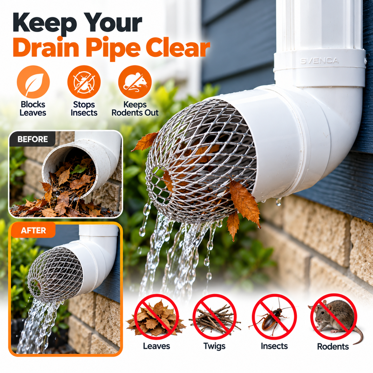 Reusable Heavy-Duty Mesh Drain &amp; Downspout Leaf Guard