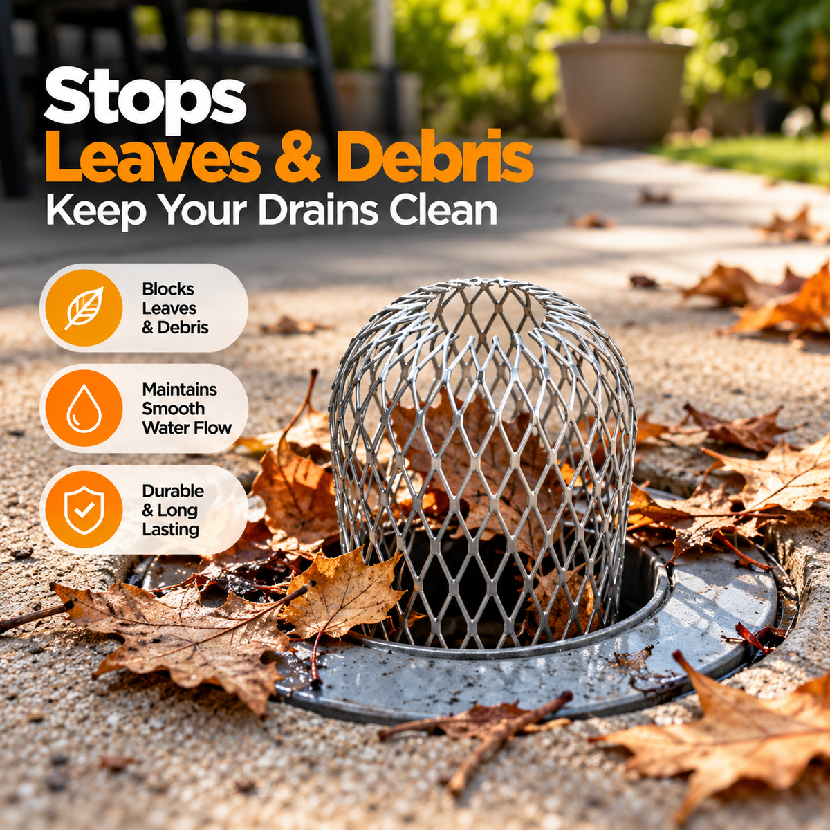 Reusable Heavy-Duty Mesh Drain &amp; Downspout Leaf Guard